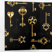 Naadloos patroon met gouden sleutels drieluik uitnodiging (Binnenzijde eerst)
