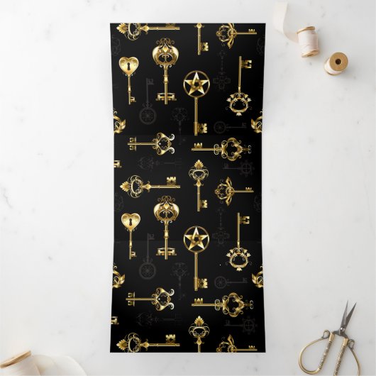 Naadloos patroon met gouden sleutels drieluik wenskaart (Binnen)
