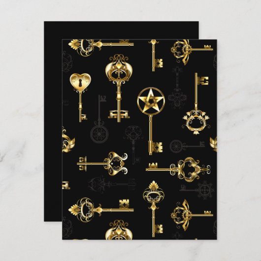 Naadloos patroon met gouden sleutels feestdagenkaart (Voorkant / Achterkant)