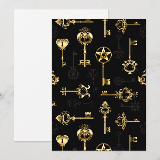 Naadloos patroon met gouden sleutels feestdagenkaart (Voorkant / Achterkant)