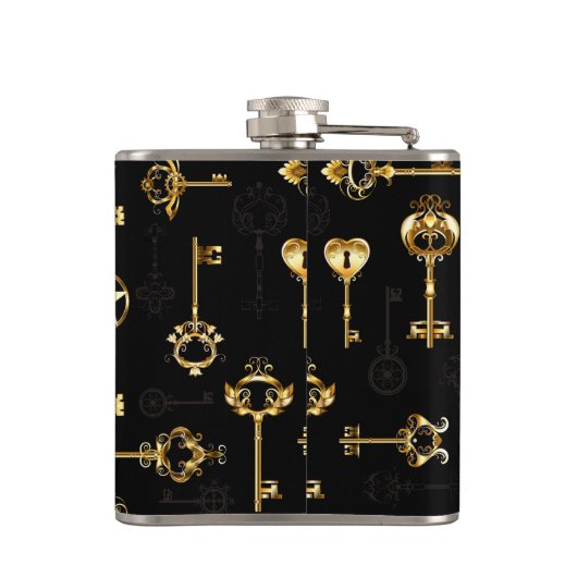 Naadloos patroon met gouden sleutels heupfles (Achterkant)