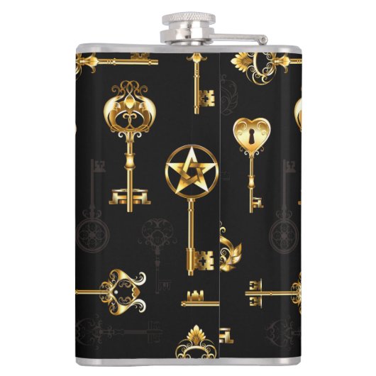 Naadloos patroon met gouden sleutels heupfles (Achterkant)