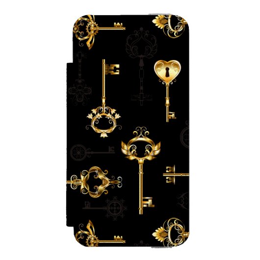 Naadloos patroon met gouden sleutels incipio iPhone portemonnee hoesje (Voorkant Agenda)