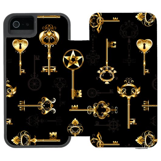 Naadloos patroon met gouden sleutels incipio iPhone portemonnee hoesje (Agenda Open)