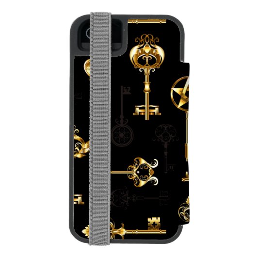 Naadloos patroon met gouden sleutels incipio iPhone portemonnee hoesje (Agenda Achterkant)