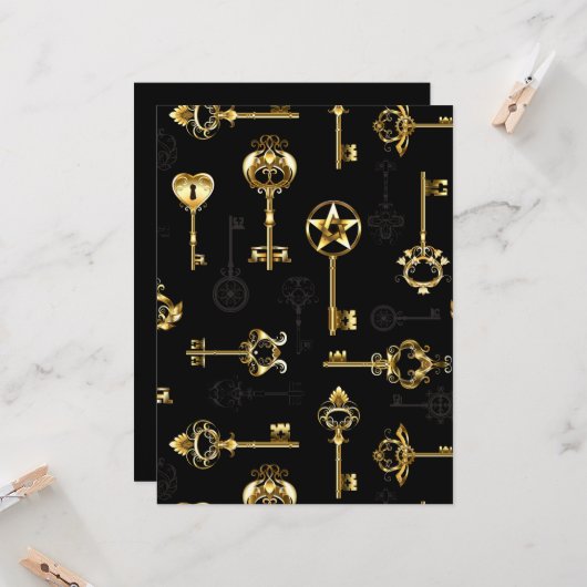 Naadloos patroon met gouden sleutels kaart (Voorkant / Achterkant in situ)