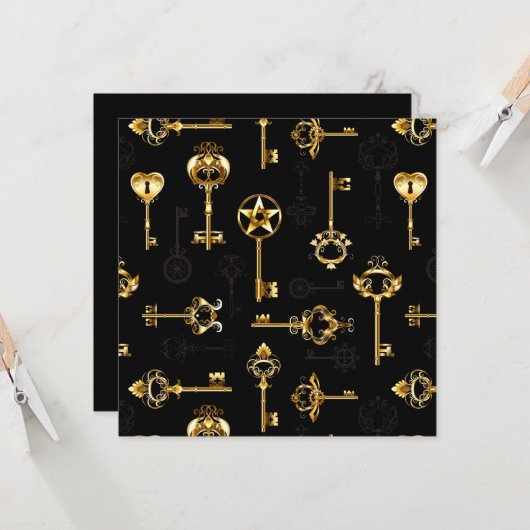 Naadloos patroon met gouden sleutels kaart (Voorkant / Achterkant in situ)