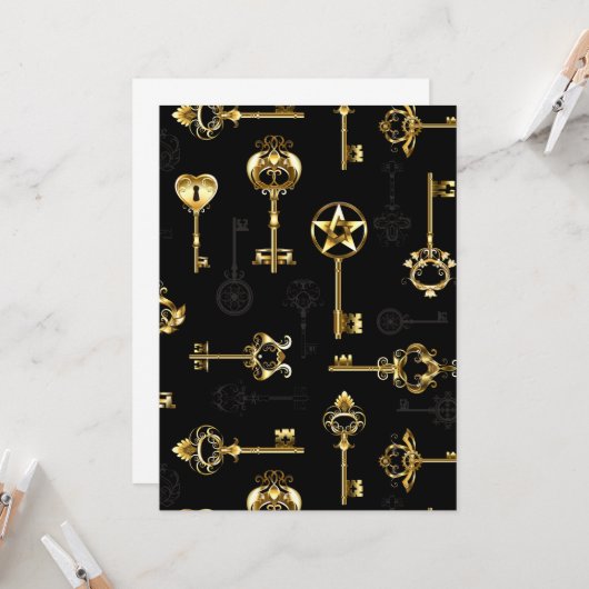 Naadloos patroon met gouden sleutels kaart (Voorkant / Achterkant in situ)