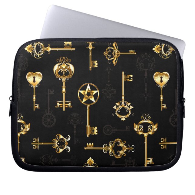 Naadloos patroon met gouden sleutels laptop sleeve (Voorkant)