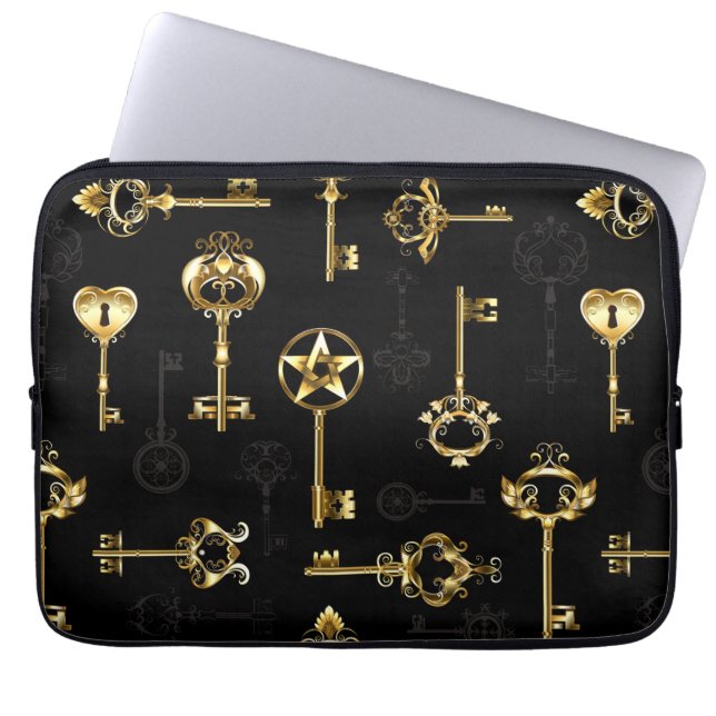 Naadloos patroon met gouden sleutels laptop sleeve (Voorkant)