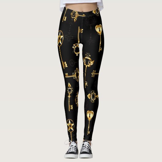 Naadloos patroon met gouden sleutels leggings (Voorkant)