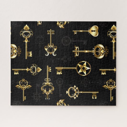 Naadloos patroon met gouden sleutels legpuzzel (Horizontaal)