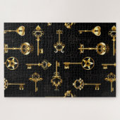 Naadloos patroon met gouden sleutels legpuzzel (Horizontaal)