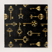 Naadloos patroon met gouden sleutels legpuzzel (Horizontaal)