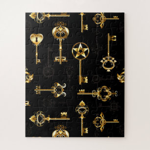 Naadloos patroon met gouden sleutels legpuzzel