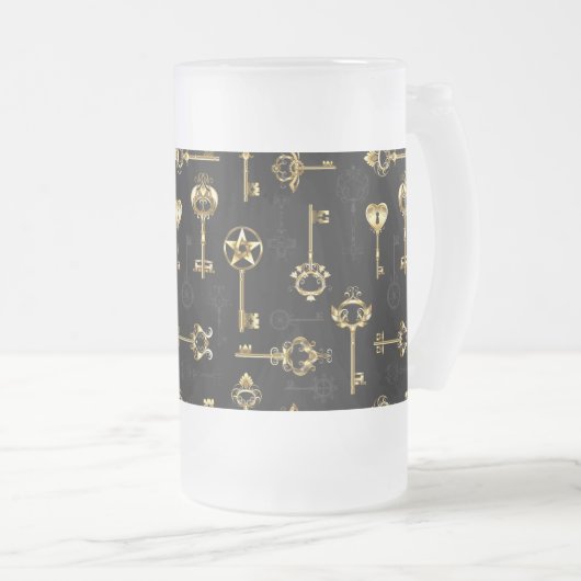 Naadloos patroon met gouden sleutels matglas bierpul (Voorkant rechts)