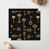 Naadloos patroon met gouden sleutels notitiekaartje (Voorkant / Achterkant in situ)
