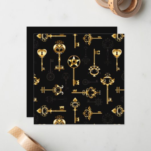 Naadloos patroon met gouden sleutels notitiekaartje (Voorkant / Achterkant in situ)