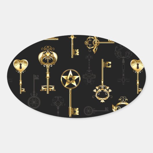 Naadloos patroon met gouden sleutels ovale sticker (Voorkant)