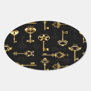 Naadloos patroon met gouden sleutels ovale sticker