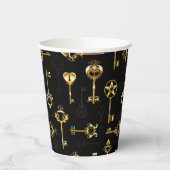 Naadloos patroon met gouden sleutels papieren bekers (Links)