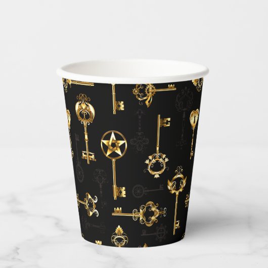 Naadloos patroon met gouden sleutels papieren bekers (Voorkant)