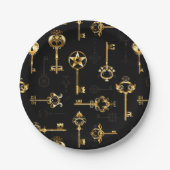 Naadloos patroon met gouden sleutels papieren bordje (Voorkant)