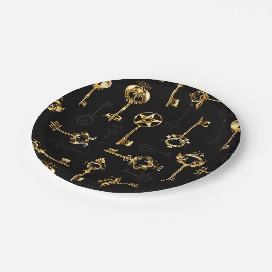 Naadloos patroon met gouden sleutels papieren bordje (Gekanteld)