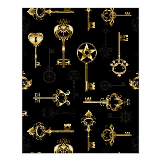 Naadloos patroon met gouden sleutels perfect poster (Voorkant)