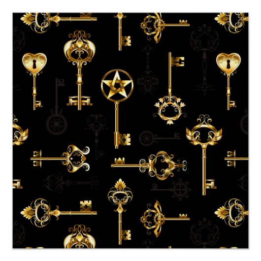 Naadloos patroon met gouden sleutels perfect poster (Voorkant)