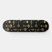 Naadloos patroon met gouden sleutels persoonlijk skateboard (Horizontaal)
