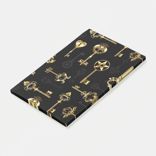 Naadloos patroon met gouden sleutels post-it® notes (Schuin)