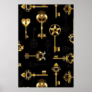 Naadloos patroon met gouden sleutels poster