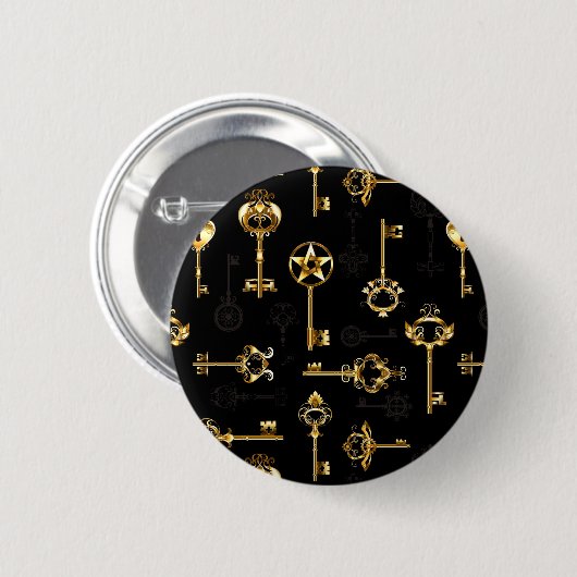 Naadloos patroon met gouden sleutels ronde button 5,7 cm (Voorkant /achterkant)