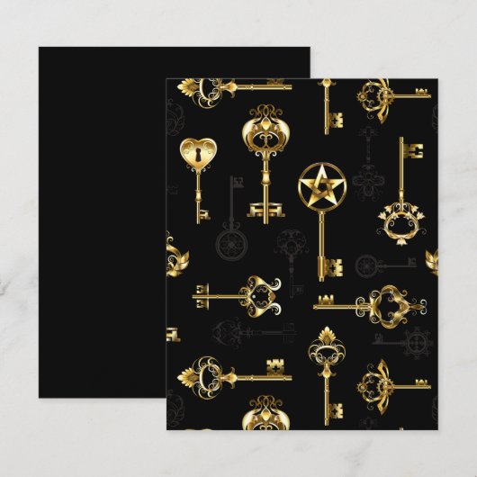 Naadloos patroon met gouden sleutels RSVP kaartje (Voorkant / Achterkant)