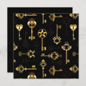 Naadloos patroon met gouden sleutels save the date (Voorkant / Achterkant)