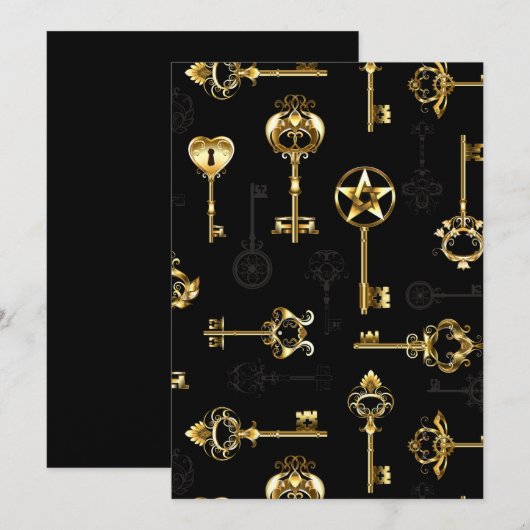 Naadloos patroon met gouden sleutels save the date (Voorkant / Achterkant)