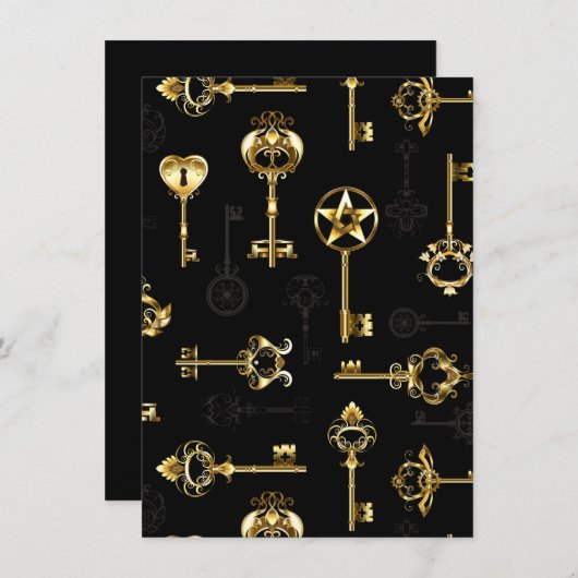 Naadloos patroon met gouden sleutels save the date (Voorkant / Achterkant)