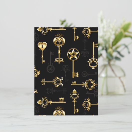 Naadloos patroon met gouden sleutels save the date (Staand voorkant)