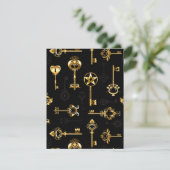 Naadloos patroon met gouden sleutels save the date (Staand voorkant)