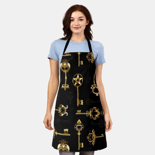 Naadloos patroon met gouden sleutels schort (Gedragen)
