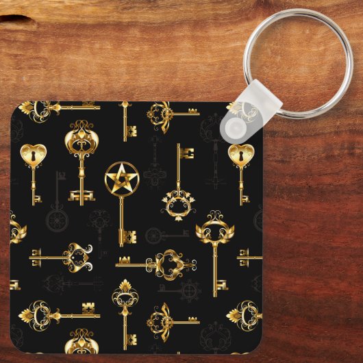 Naadloos patroon met gouden sleutels sleutelhanger (Achterkant)