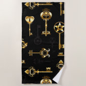 Naadloos patroon met gouden sleutels strandlaken (Voorkant)