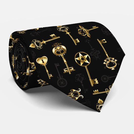 Naadloos patroon met gouden sleutels stropdas (Opgerold)