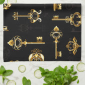 Naadloos patroon met gouden sleutels theedoek (Gevouwen)