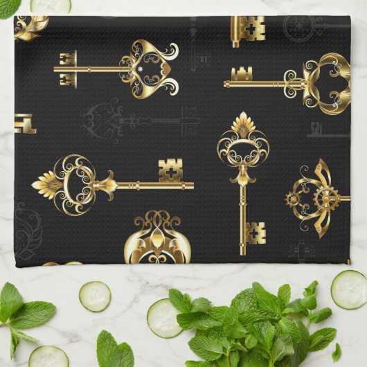Naadloos patroon met gouden sleutels theedoek (Gevouwen)