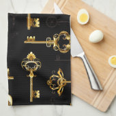 Naadloos patroon met gouden sleutels theedoek (Quarter Fold)