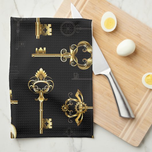 Naadloos patroon met gouden sleutels theedoek (Quarter Fold)