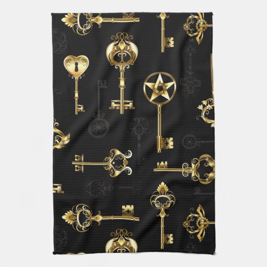 Naadloos patroon met gouden sleutels theedoek (Verticaal)