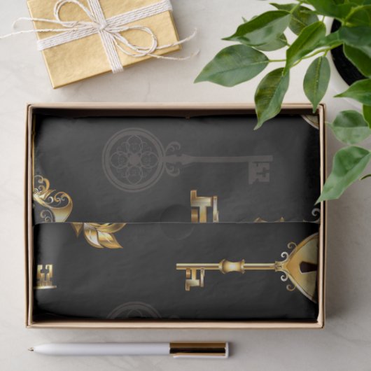 Naadloos patroon met gouden sleutels tissuepapier (Geschenk)